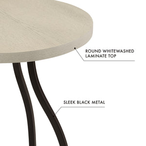 Round Accent Table with Metal Base - White Wash