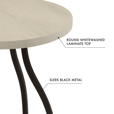 Round Accent Table with Metal Base - White Wash