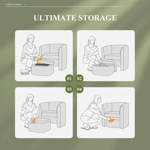 Morden Velvet Living Room Side Chair with Storage Ottoman Set of 2, Single Sofa Armchair with Lounge Seat, Upholstered Barrel Accent Chair for Bedroom/Office/Reading Spaces, Green