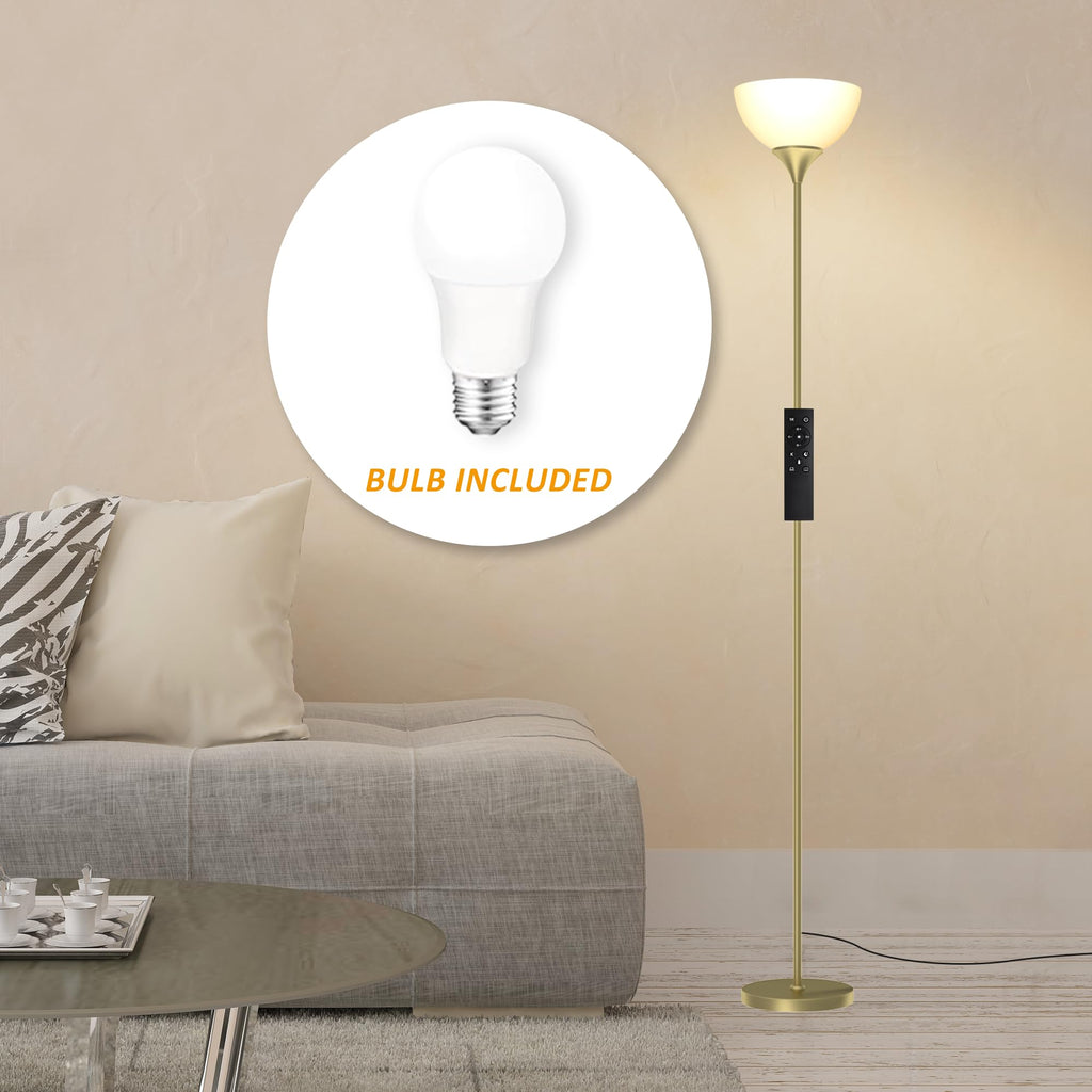 Floor Lamp, Remote Control with Stpeless Color Temperatures and Brightness, Torchiere lamp for Bedroom, Living Room, Bulb Included