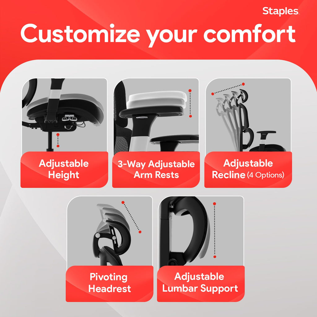 Ergonomic Task Chair, Mesh, Ergonomic, Lumbar Support, Swivel, Black