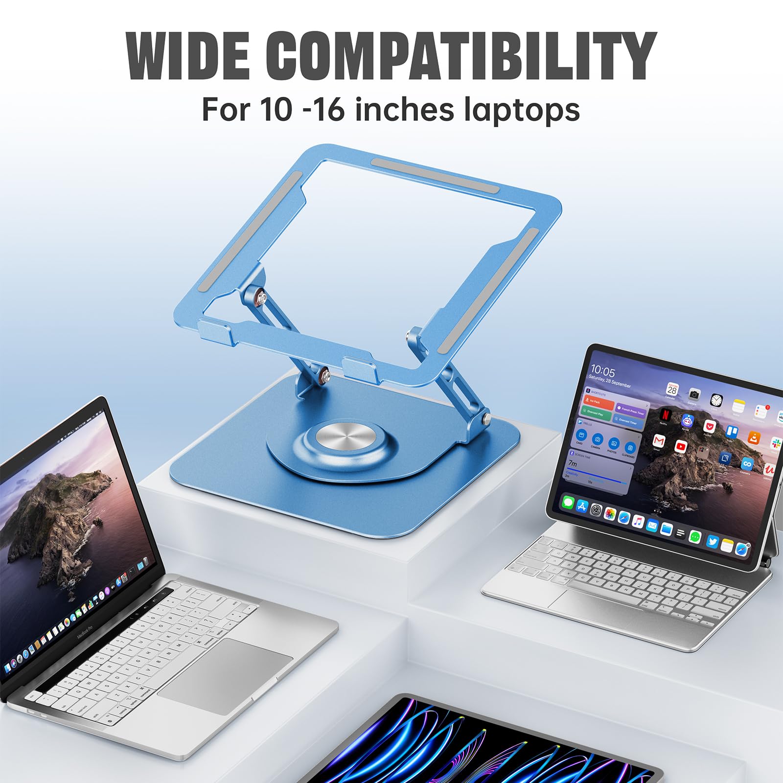 Laptop Stand for Desk, Adjustable Computer Stand with 360° Rotating Base, Ergonomic Laptop Riser for Collaborative Work, Foldable & Portable Laptop Stand, fits for All 10-16" Laptops