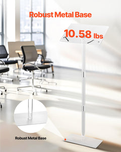 Podium Stand, 41-Inch Acrylic Lectern, Portable Laptop Desk with Wide Reading Surface, Book Clips, Adjustable Angle, Floor-Standing, for Classroom, Wedding, Conference, Lecture and Concert