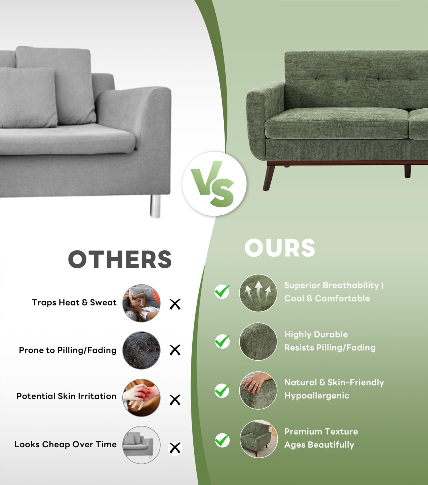 77.2" W Loveseat Sofa, Mid Century Modern Decor Love Seat Couches for Living Room, Button Tufted Upholstered Furniture, Solid & Easy to Install Small Couch for Bedroom Office Apartment, Green