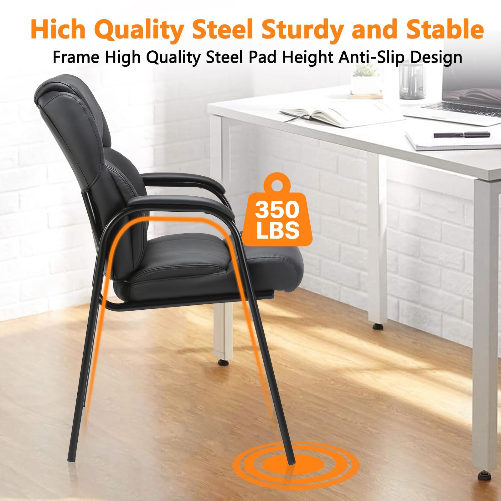 2 Pack, Leather Guest Chair with Padded Arm Rest for Reception Meeting Conference and Waiting Room Side Office Home Black