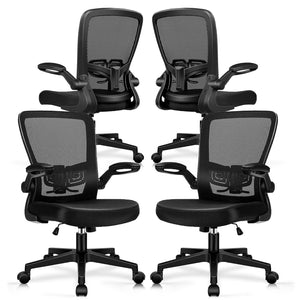 Office Desk Chairs with Wheels, Ergonomic Mesh Chair with Adjustable Height Lumbar Support, Rolling Swivel Computer Task Chair with Flip Up Armrests for Home, Study, Conference, Black (4PK)