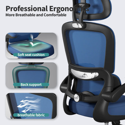 Office Chair Ergonomic Desk Chair, 330 LBS Home Mesh Office Desk Chairs with Wheels, Comfortable Gaming Chairs (Dark Blue)
