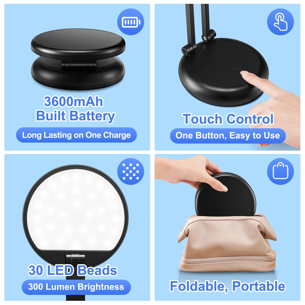 Desk Lamps for Home Office Rechargeable 3600mAh, Foldable+Portable Cordless Desk Light Small Table Lamp,Dimmable+9 Brightness Small Table Lamp Desk Light Table, LED Desk Lamps for Home Office