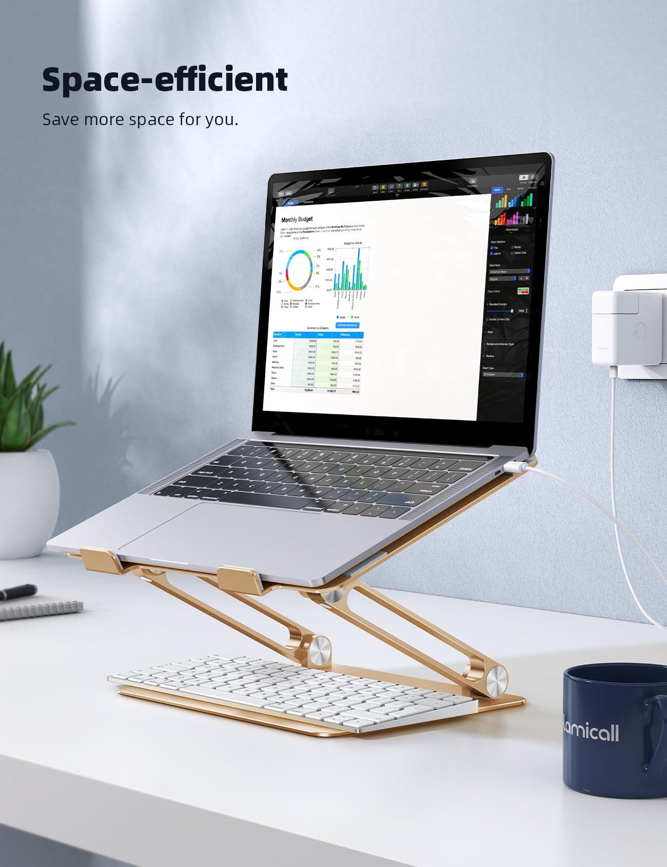 Adjustable Laptop Stand, Portable Laptop Riser, Aluminum Laptop Stand for Desk Foldable, Ergonomic Computer Notebook Stand Holder for MacBook Air Pro, Dell XPS, HP (10-17.3'') -Gold