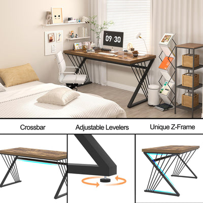 Home Office Desk, Modern Wood and Metal Computer Desk, Simple Writing Work PC Desks for Bedroom, Industrial Study Gaming Table for Living Room, Rustic Brown, 53 Inch