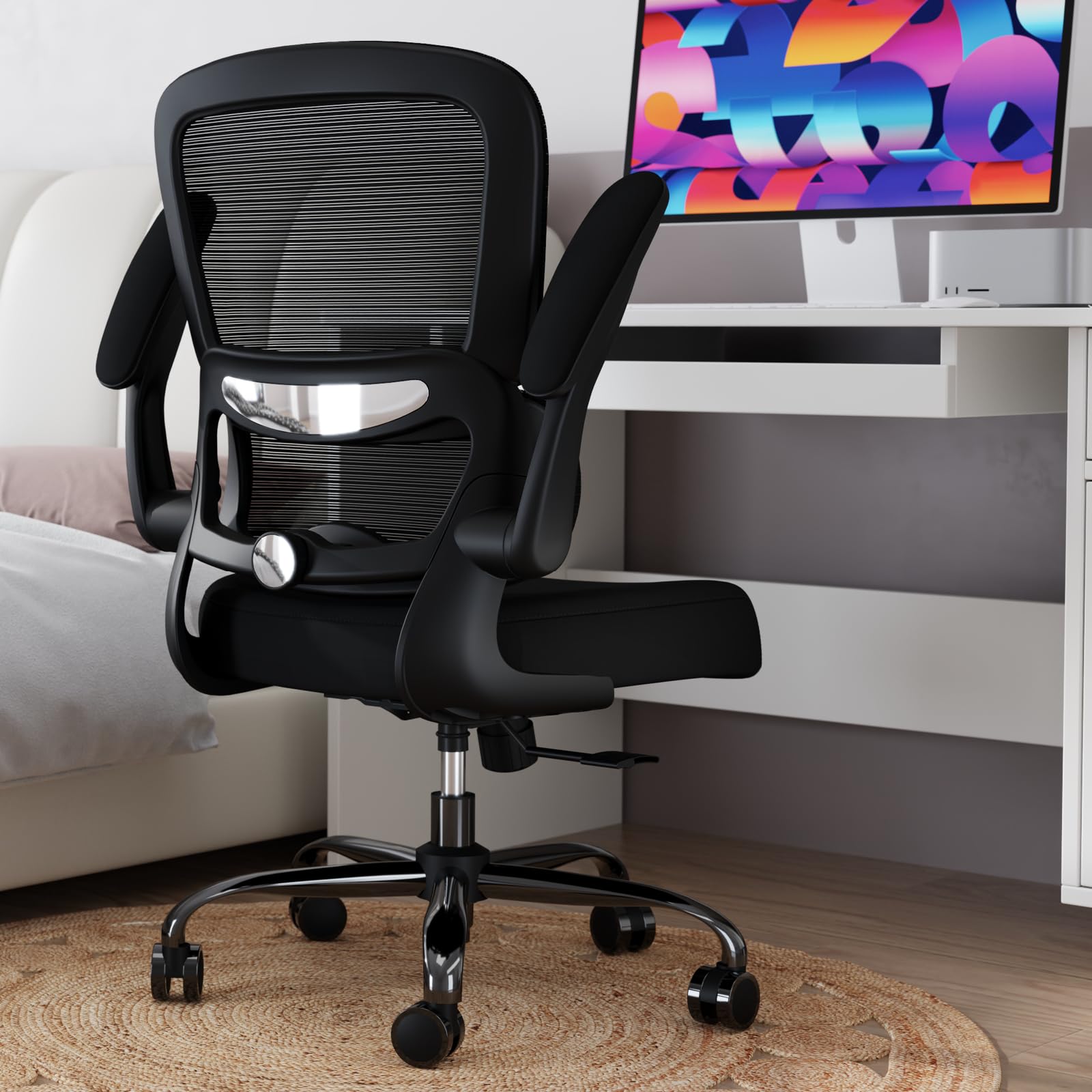 Black Pack of 8, Office Chair - Ergonomic Desk Chair with Adjustable Lumbar Support, Mesh Computer Chair, Executive Chairs for Home Office Comfortable Lumbar Support