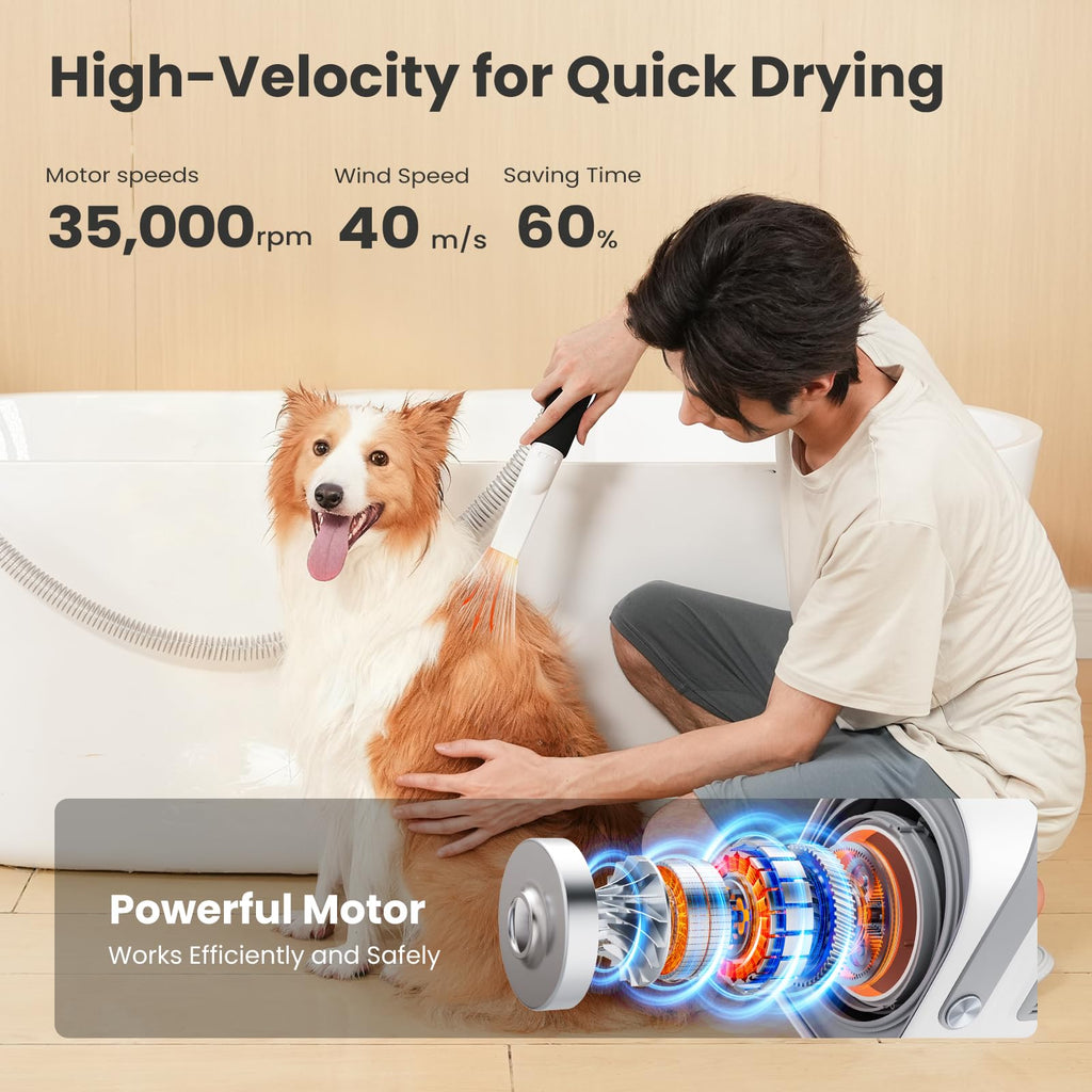 Dog Grooming Vacuum & Dryer, 7-in-1 Pet Grooming Kit with Clipper, 10000Pa Dog Vacuum for Shedding Grooming, Adjustable Speed & Temp, 55dB Low Noise,1.7L Dust Cup