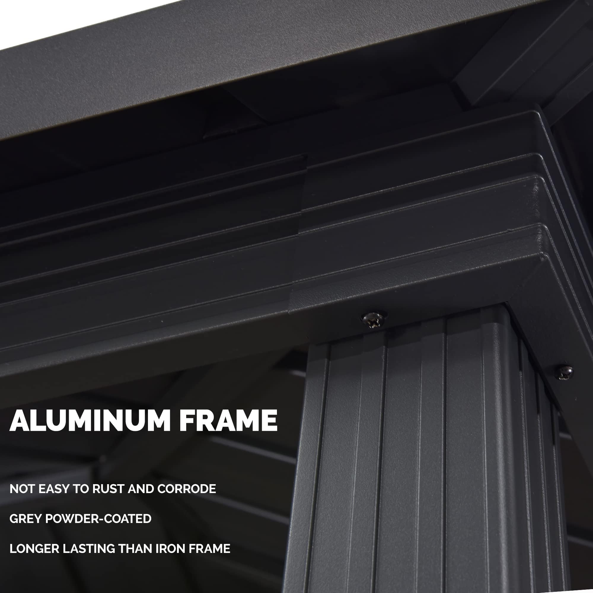 6.5' X 12' Hardtop Grill Gazebo for Patio Permanent Aluminum Barbeque Shelter with Ceiling Hook and Shelves Double Tiered Grey Outdoor BBQ Gazebo