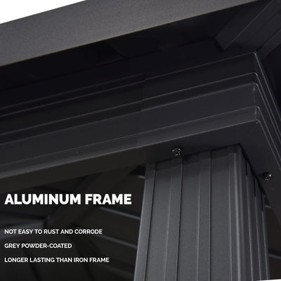 6.5' X 12' Hardtop Grill Gazebo for Patio Permanent Aluminum Barbeque Shelter with Ceiling Hook and Shelves Double Tiered Grey Outdoor BBQ Gazebo