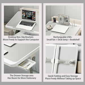 Laptop Desk for Bed, Adjustable Beds Table with USB Charge Port, Foldable Lap top Table with Storage Drawer, Portable Laptops Bed Desk Tray for Eating Working Writing Reading
