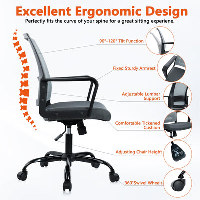 Ergonomic Office Desk Chair - Mesh Office Chair with Adjustable Lumbar Support, Rolling Comfortable Computer Task Chairs with Arms for Home Conference-Gray, 4 Pack