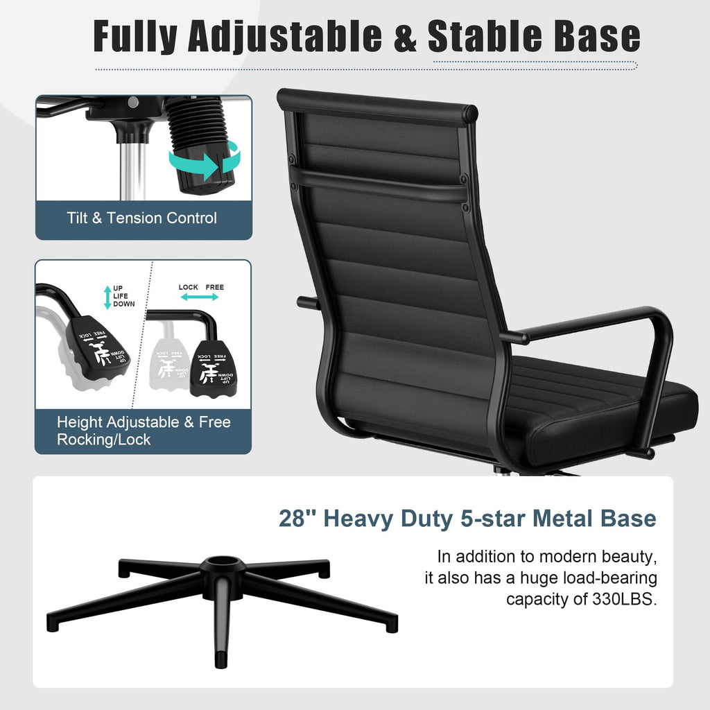 Leather Office Desk Chair, Conference Room Chairs Executive Chair Ribbed, Ergonomic Height Adjustable Swivel Rolling Chair for Home Office.
