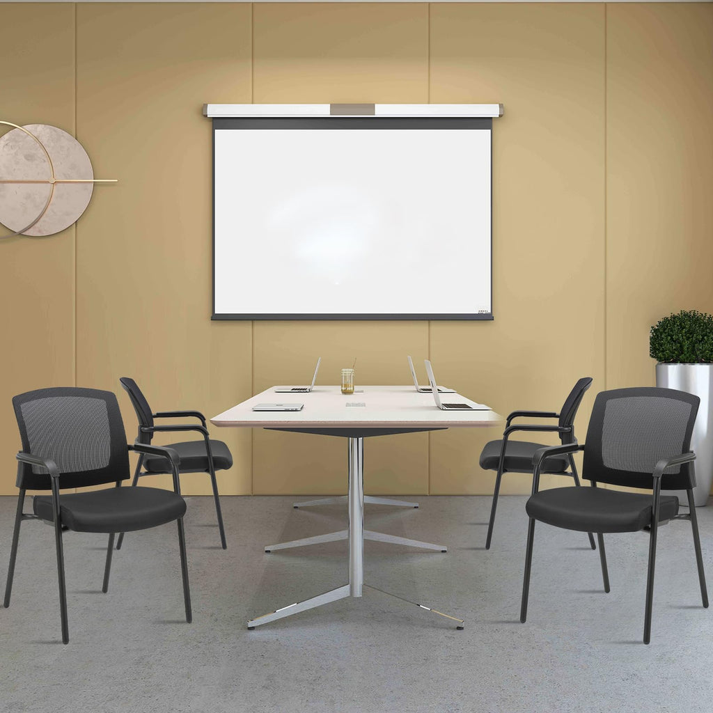 Office Reception Guest Chair Mesh Back Stacking with Ergonomic Lumbar Support and Thickened Seat Cushion for Waiting Conference Room Black 2 Pack