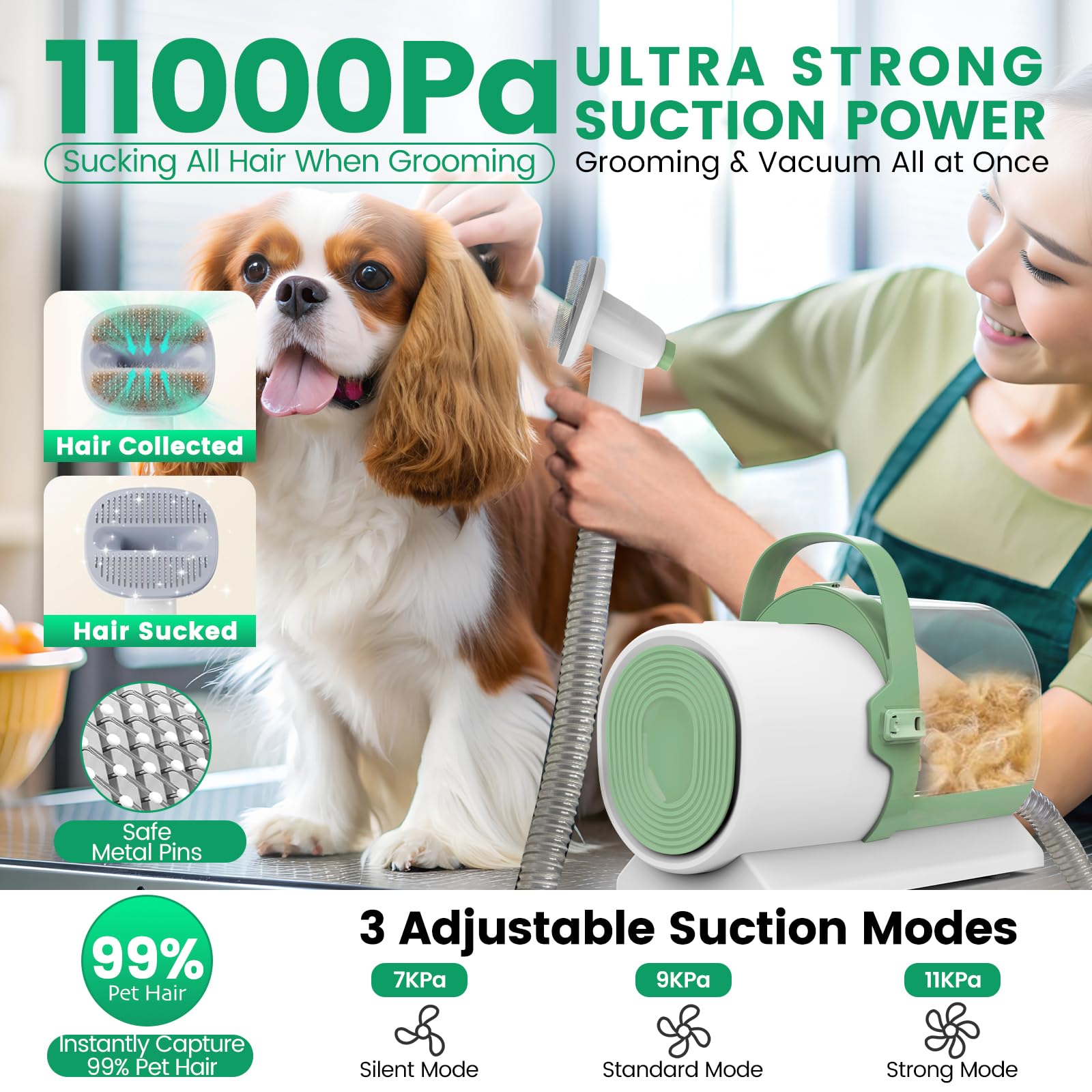 Dog Grooming Vacuum, Pet Grooming Kit with Clipper Nail Trimmer Grinder, 2.5L Dust Cup 7 Grooming Tools 11000Pa Dog Hair Vacuum for Shedding Grooming, Home Cleaning, PG50 Plus