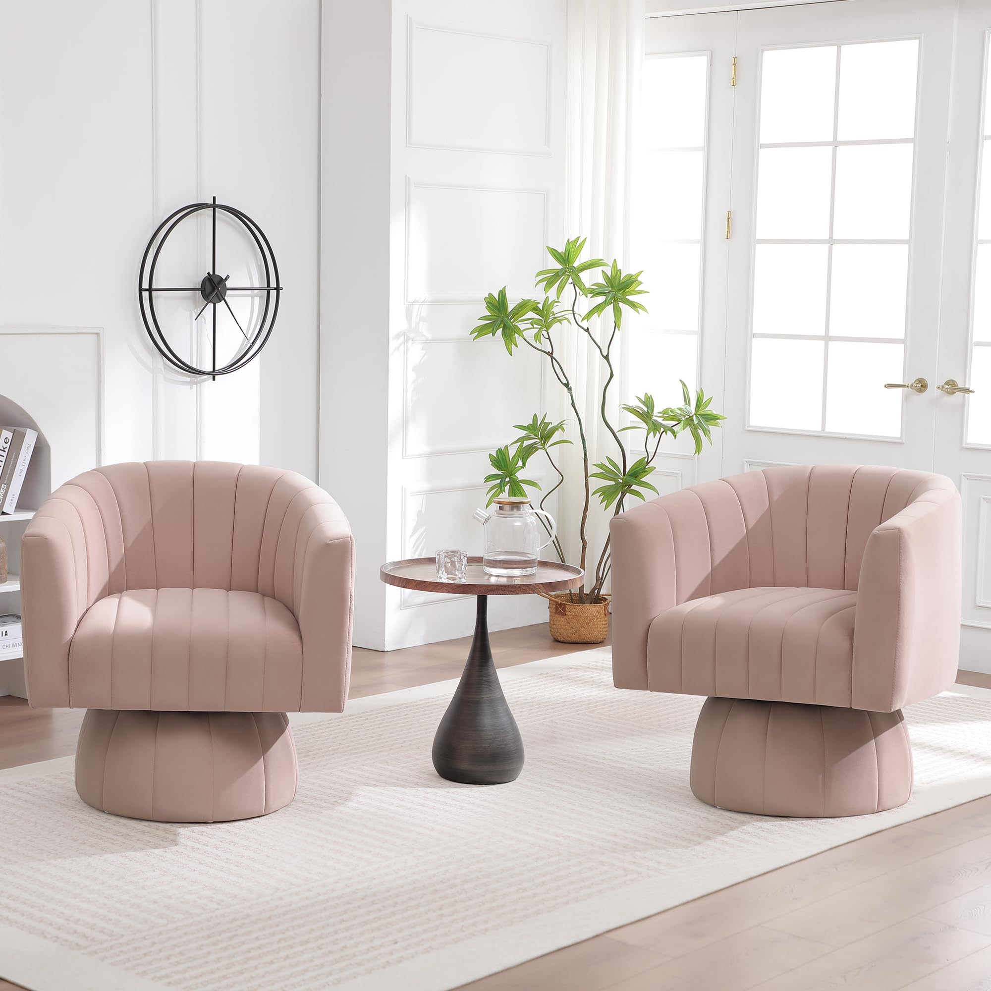 Swivel Accent Barrel Chair, Cute Comfy Small Round 360° Arm Chair. Velvet Sofa Club Reading Chair for Living Room Bedroom Office Pink