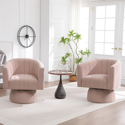 Swivel Accent Barrel Chair Set of 2, Cute Comfy Small Round 360° Arm Chair, Velvet Sofa Club Reading Chair for Living Room Bedroom Office Pink