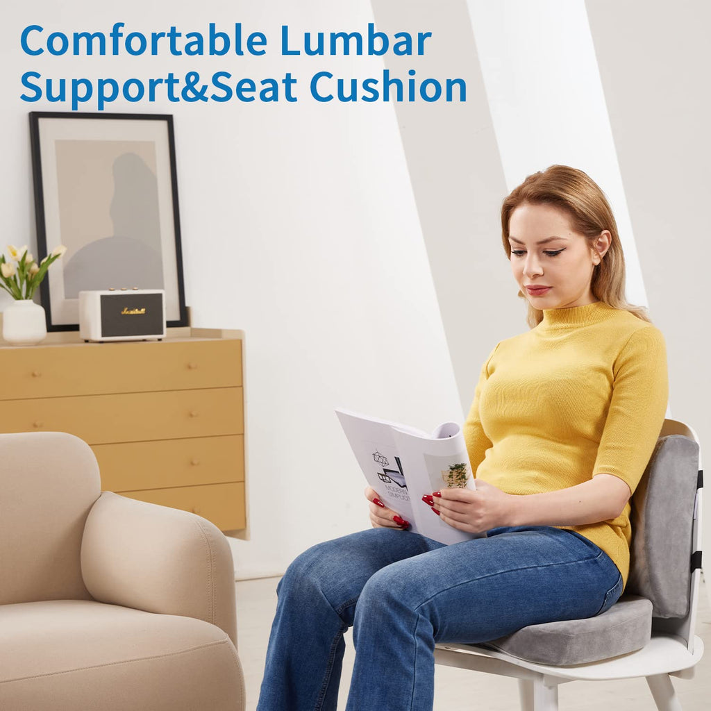 Lumbar Support Pillow and Office Chair Cushion, Memory Foam Car Seat Cushions Back Support Pillows, Reduce Pressure On Tailbone and Sciatic Nerve, Relieve Pain of Back and Lumbar(Grey)