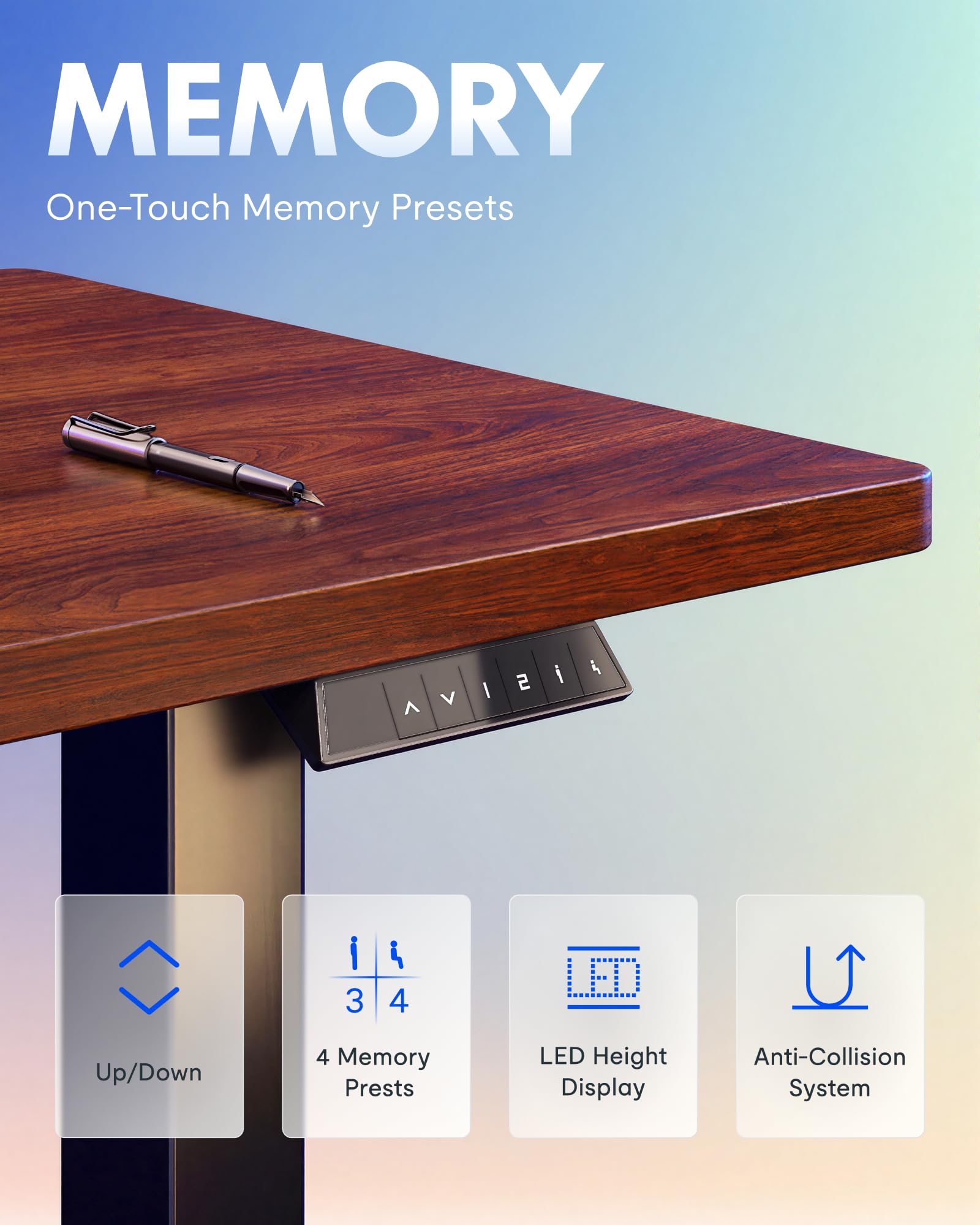 EN1 One-Piece Standing Desk, Electric Adjustable with 4 Memory Presets, 176 LBS Capacity, Stable & Quiet, Seamless Desktop for Home Office & Dual Monitors, 40"x24" Mahogany