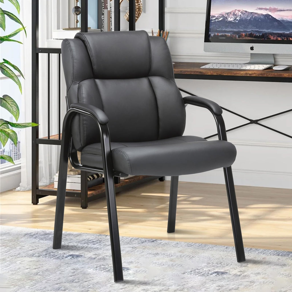 6 Pack, Leather Guest Chair with Padded Arm Rest for Reception Meeting Conference and Waiting Room Side Office Home Black