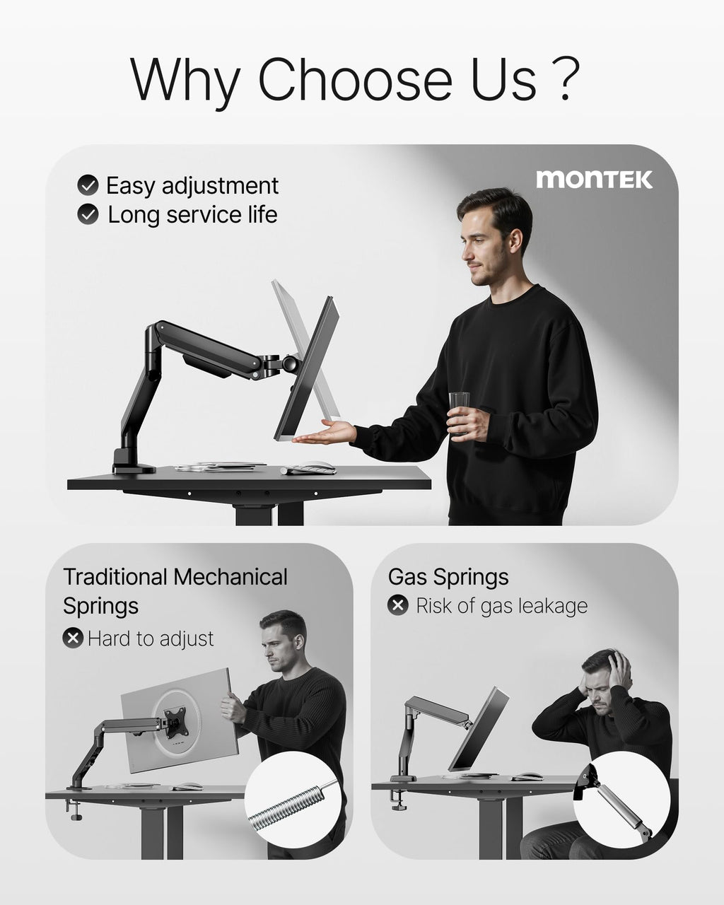 Deluxe Monitor Arm up to 40 Inch Holds 26.4 lbs Curved Screens Aluminum Fully Motion Adjustable Single Monitor Stand with Clamp/Grommet Desk Mount, Quick Release Plate,75/100mm VESA, MA1008BK