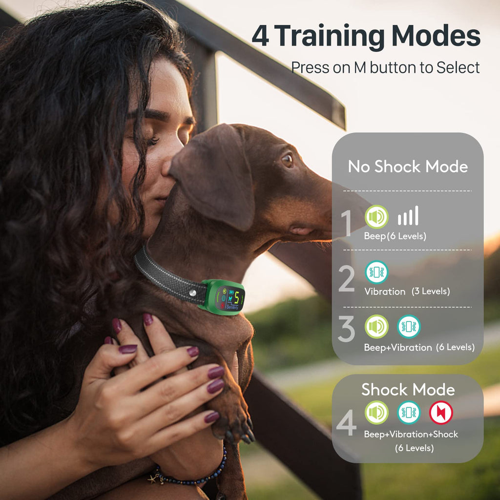 Bark Collar, Rechargeable Dog Bark Collar with 5 Adjustable Sensitivity and Intensity Beep Vibration, Anti Barking Collar for Small Medium Large Breed Dogs (Green)