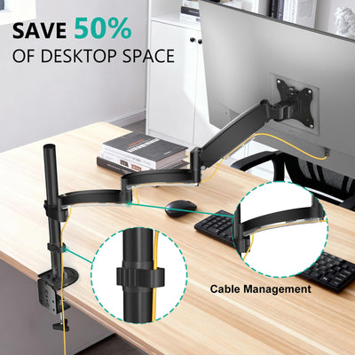 Single Long Monitor Arm - Computer Monitor Arm Desk Mount for 13-32 inch, Hold up to 19.8lbs, Extra Long Adjustable Stand, Full Motion Tall Arm, VESA 75/100mm, (GSDM001L)