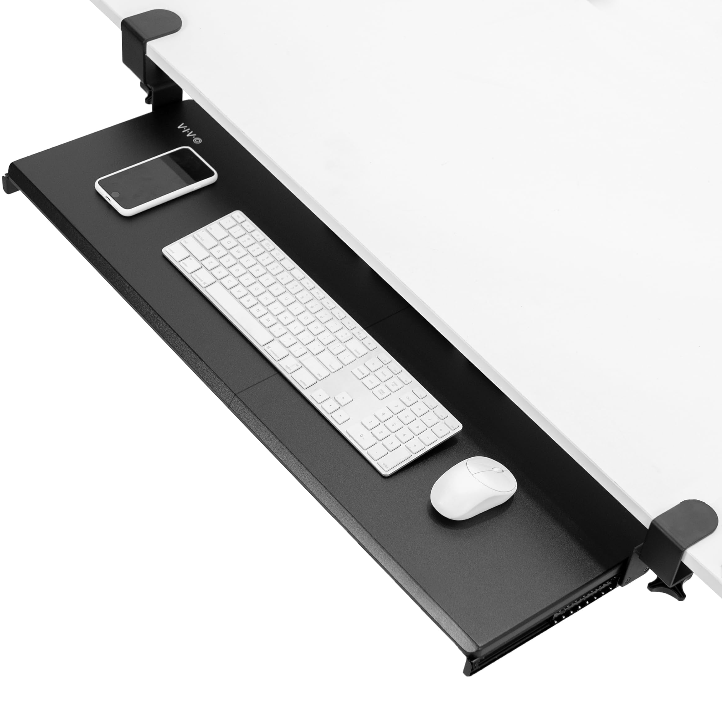 Extra Long Clamp-on Computer Keyboard and Mouse Under Desk Slider Tray, 34 x 11 inch Pull Out Platform Drawer, Black, MOUNT-KB15EB