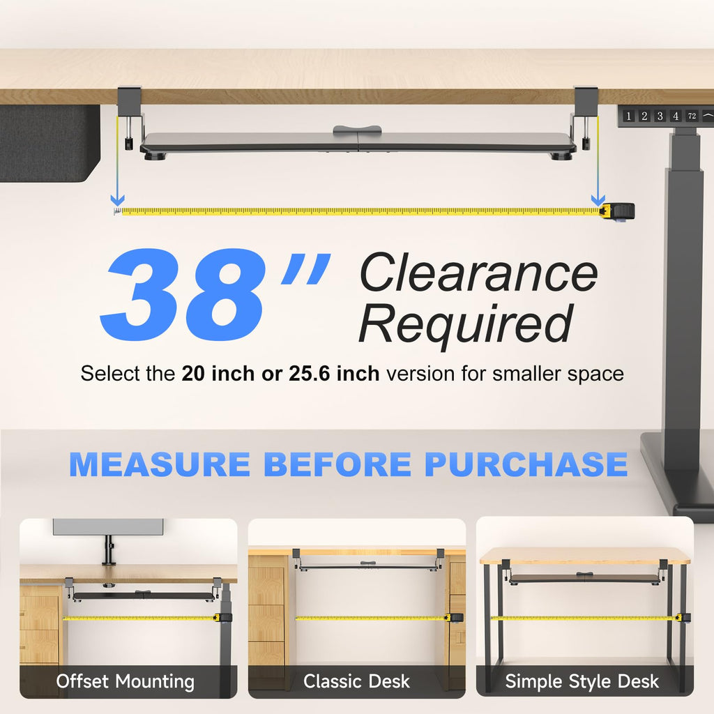Large Keyboard Tray Under Desk Pull Out with C Clamp Mount, Computer Keyboard & Mouse Tray, 34 (38 Including Clamps) x 11.8 inch Slide-Out Platform Computer Drawer for Typing, Black, DSF1LB