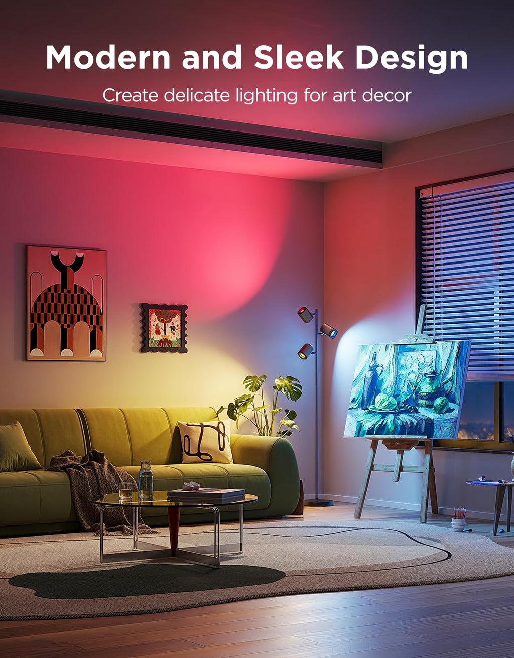 Tree Floor Lamp Compatible with Matter, 3 Rotatable Lights with LuminBlend Technology, Standing Lamp with 64 Dynamic Scenes, Music Sync, Ideal Floor Lamp for Living Room, Bedroom, Office