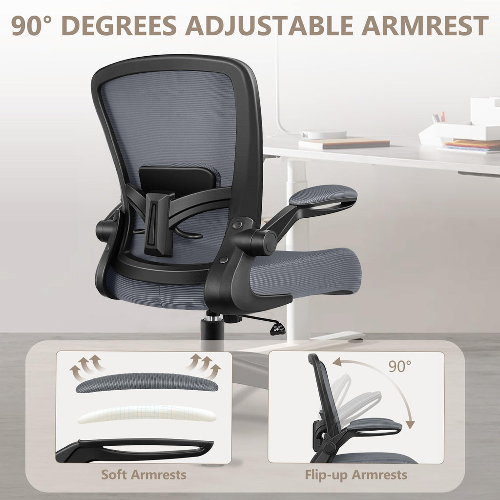 Office Chair, Ergonomic Desk Chair Breathable Mesh Chairs Adjustable High Back Lumbar Support Flip-up Armrests, Executive Rolling Swivel Comfy Computer Chairs Home Office Slate Gray