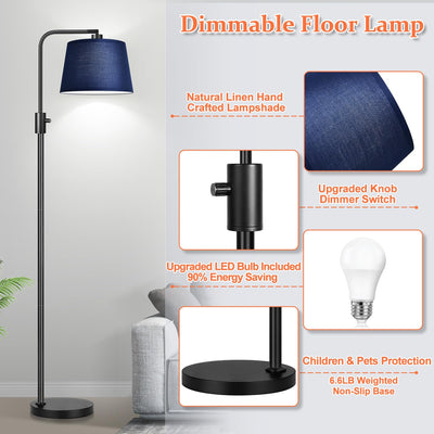 【Upgraded】 Dimmable Floor Lamp, 1000 Lumens LED Edison Bulb Included, Modern Arc Standing Tall Floor Lamp for Living Room Bedroom Office Dining Room - Blue