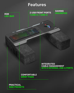 CYCON³ HORIZONLIGHT Bar, Ultimate Ergonomic USB-Hub Gaming Lap Desk for Couch and Bed, Large, Stable and Compatible with All Keyboards and Mouse/Mice, Laptops, PCs, PS4/5, Xbox