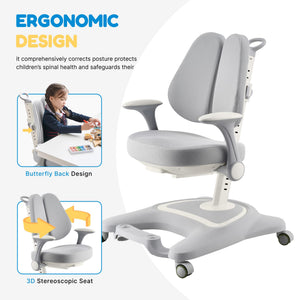 Kids Desk Chair,Ergonomic Chair: Height-Adjustable, Double Back Support – Multifunctional for Study/Work/Dining | Ideal for Kids, Petite Adults – Ultra-Comfy (Bedrooms, Schools, Offices)(Grey)