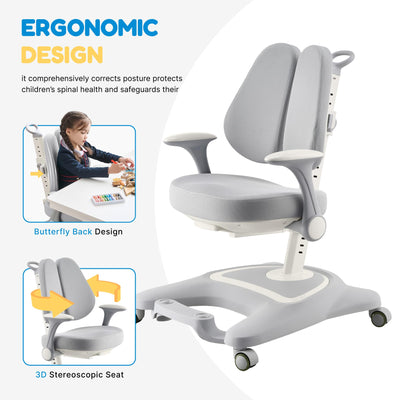 Kids Desk Chair,Ergonomic Chair: Height-Adjustable, Double Back Support – Multifunctional for Study/Work/Dining | Ideal for Kids, Petite Adults – Ultra-Comfy (Bedrooms, Schools, Offices)(Grey)