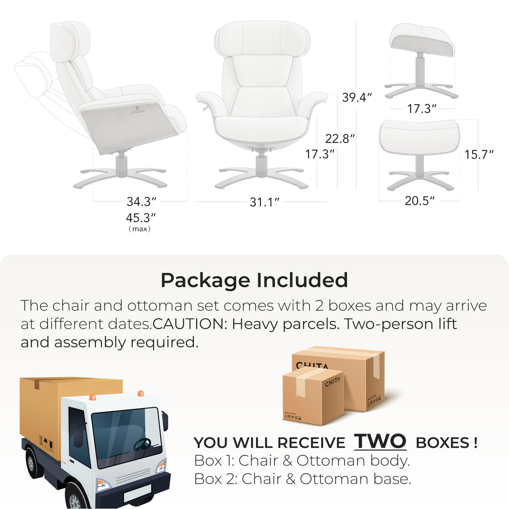Genuine Leather Reclining Swivel Chair with Adjustable Headrest and Ottoman for Living Room, Teal