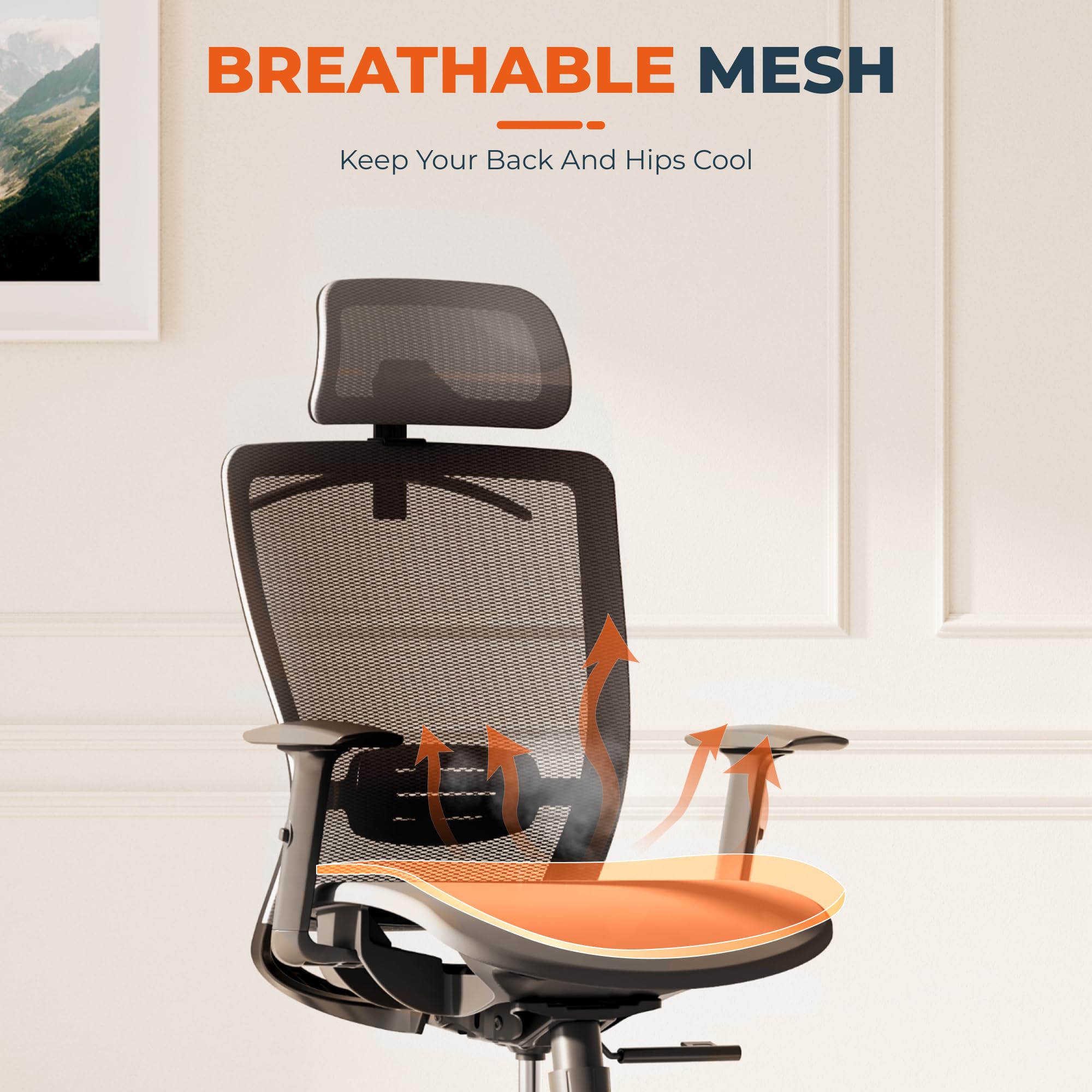 Ergonomic Office Chair Swivel Computer Chair Home Office Desk Chairs with Lumbar Support/2D Headrest/300lbs Heavy Duty/Lockable Back,Mesh Seat Cushion,ErgoChair Pro, Gray