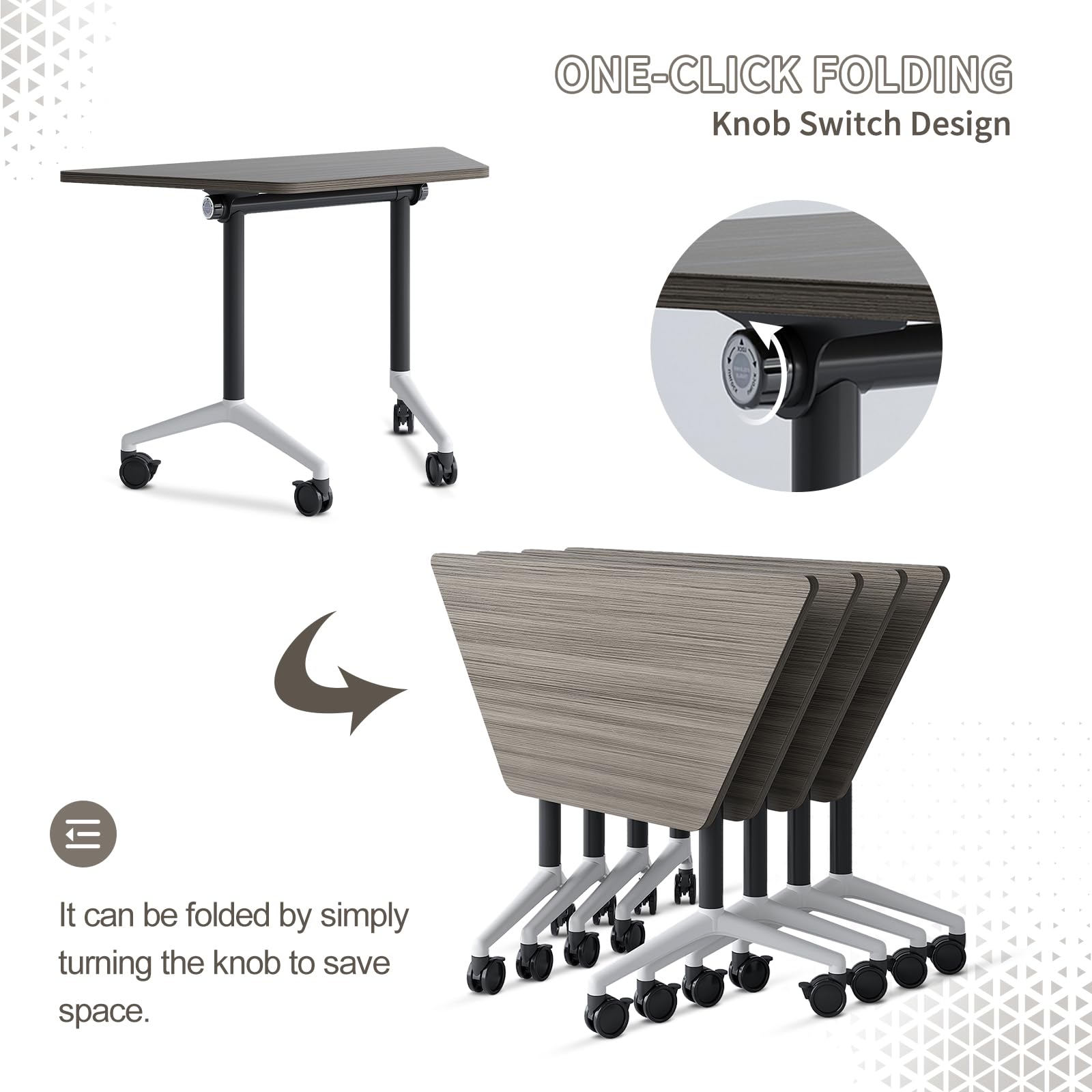 6 Pack Folding Conference Tables with Wheels, 4FT Modern Modular Conference Room Table Mobile Trapezoid Foldable Training Table for Office Classroom Meeting (6PACK,Oak Grey)