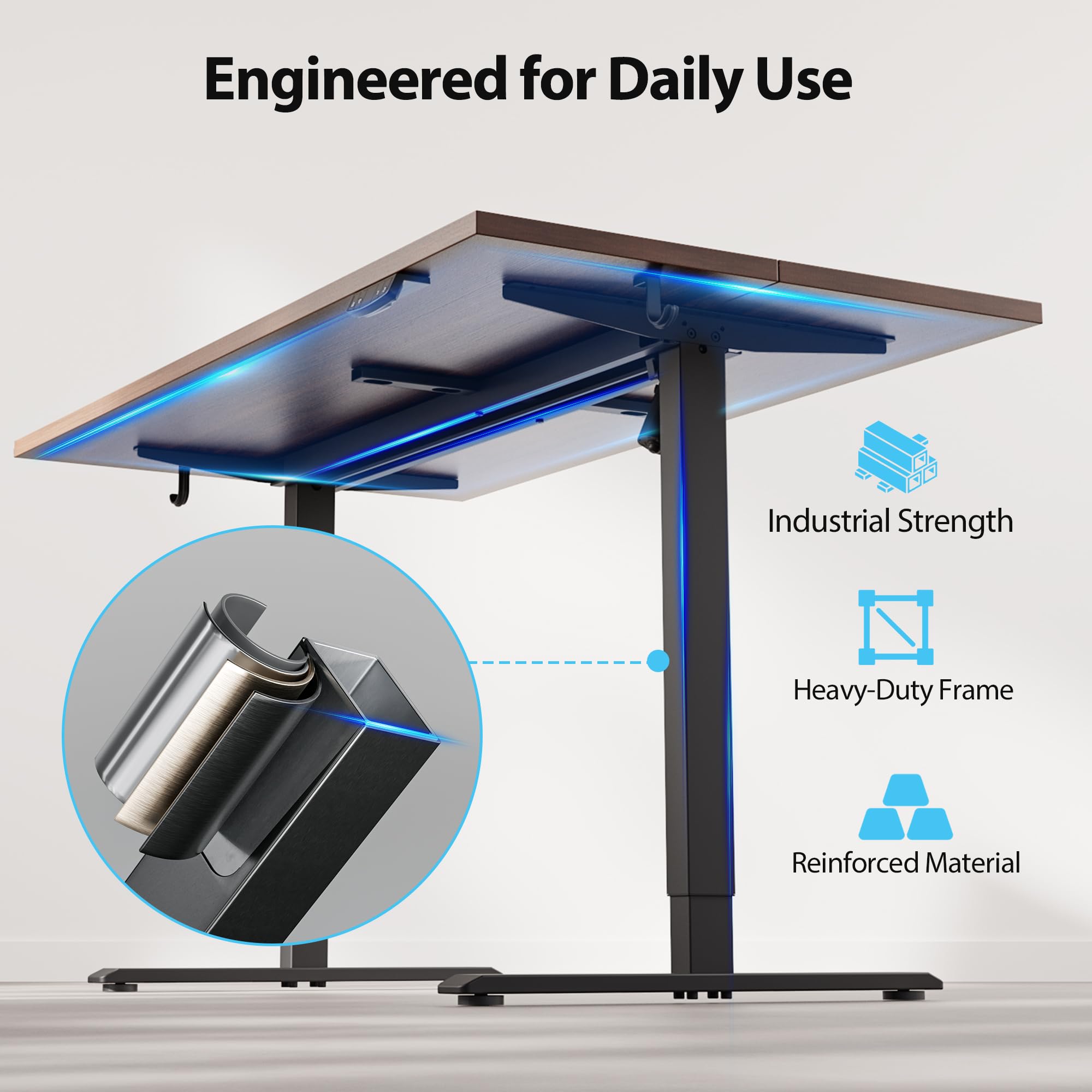 Electric Standing Desk, 55 x 28 Inches Height Adjustable Desk, Sit Stand up for Work Office Home, Ergonomic Rising Computer Table with Memory Preset, Dark Walnut