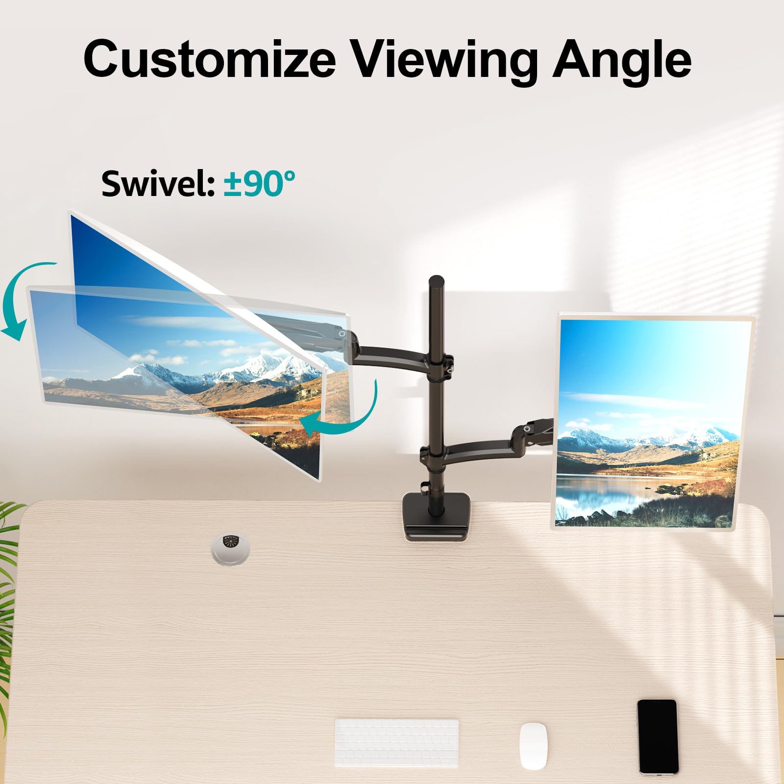Vertical Dual Monitor Mount, Stacked Monitor Stand for 2 Computer Screens up to 32 inches, Full Motion Adjustable Tall Display Desk Mount, Each Arm Holds up to 17.6lbs, VESA Mount