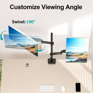 Vertical Dual Monitor Mount, Stacked Monitor Stand for 2 Computer Screens up to 32 inches, Full Motion Adjustable Tall Display Desk Mount, Each Arm Holds up to 17.6lbs, VESA Mount