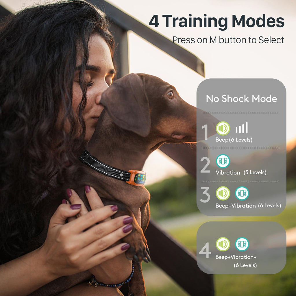 Dog Bark Collar for Large Medium Small Dogs, Rechargeable Smart Bark Collar, Anti Barking Training Collar with 5 Adjustable Sensitivity Beep Vibration (Orange)