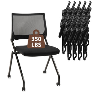 20PACK, Stackable & Foldable Chairs with Wheels, Reception Guest Chairs with Lumbar Support, Ergonomic Mesh Back Folding Chair for Office Schools Training Conference Waiting Room, Black