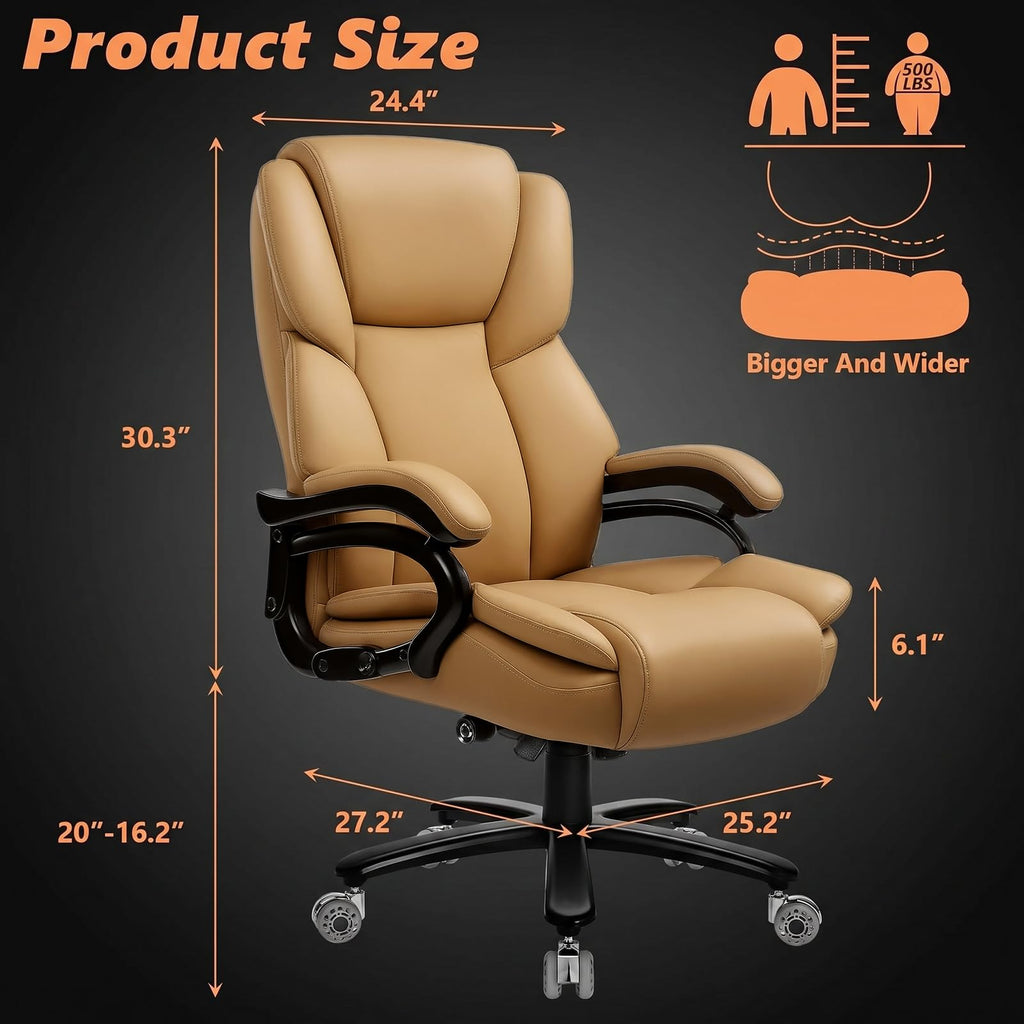 500lbs Big and Tall Office Chair for Heavy People,Heavy Duty Comfy Office Chair,High Back Executive Computer Chair with Lumbar Support, Rubber Wheel