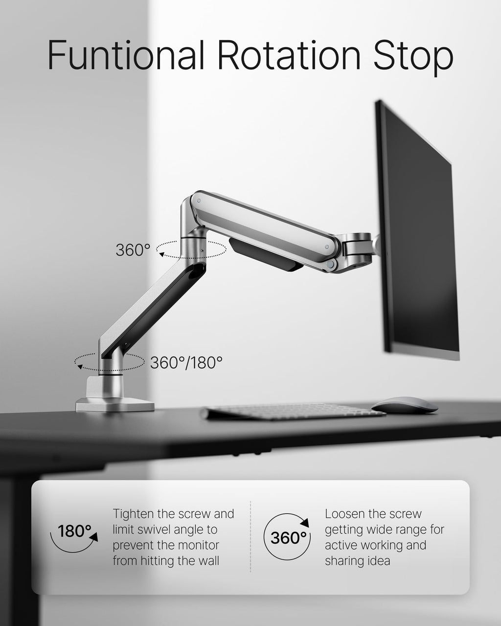 Deluxe Monitor Arm up to 40 Inch Holds 26.4 lbs Curved Screens Aluminum Fully Motion Adjustable Single Monitor Stand with Clamp/Grommet Desk Mount, Quick Release Plate,75/100mm VESA, MA1008SL