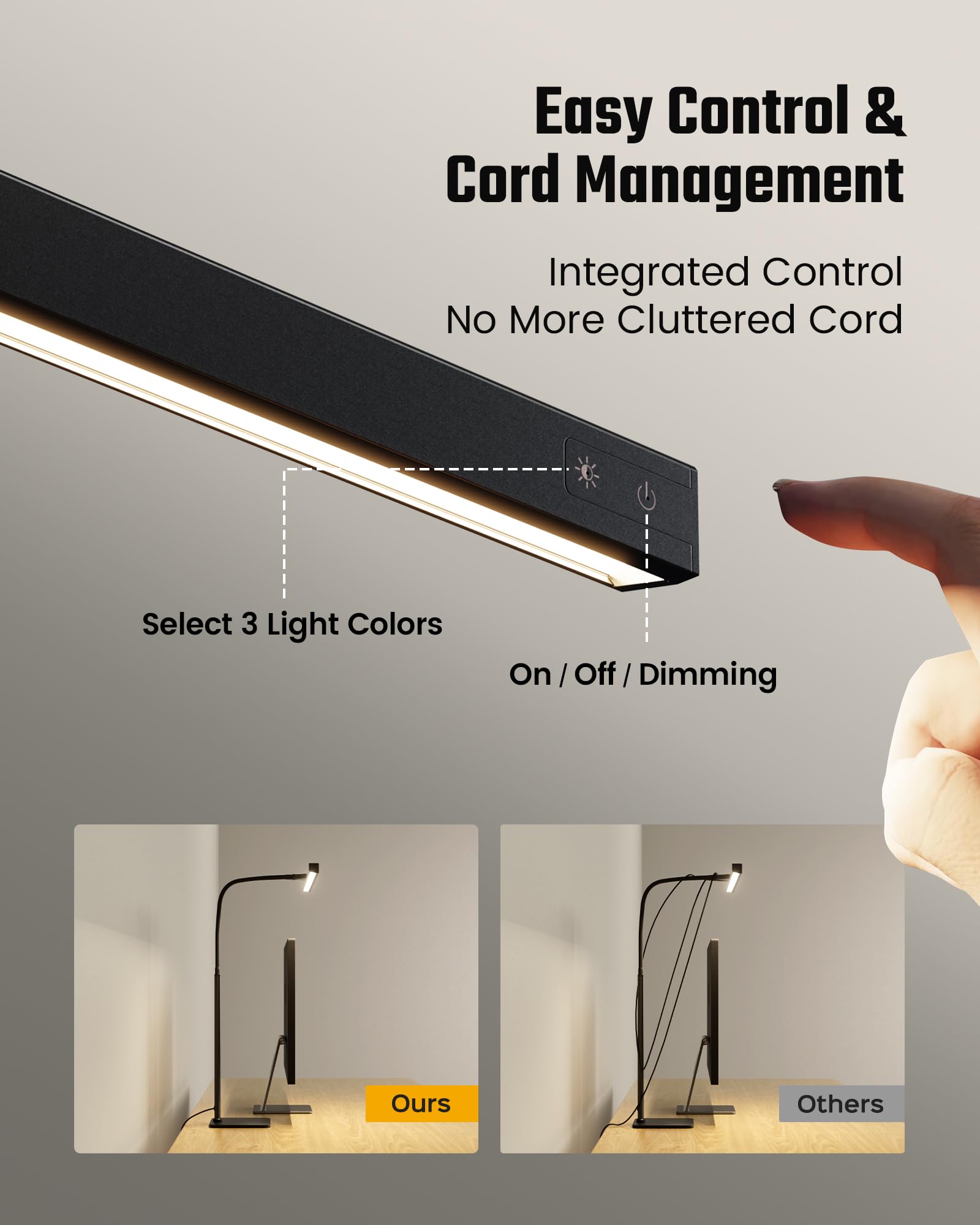 LED Desk Lamp for Home Office, Eye-Caring Desk Light with Base, 12W Touch Control 3 Colors Dimmable Brightness, Gooseneck Architect Lamp for Computer Monitor Reading Workbench, Black